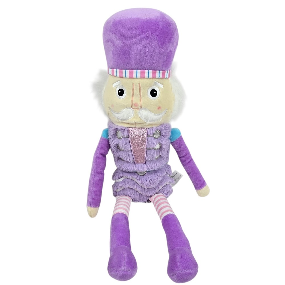 Iscream Plush Nutcracker Faux Fur Glitter Purple 17in Holiday Decor Toy NWOT